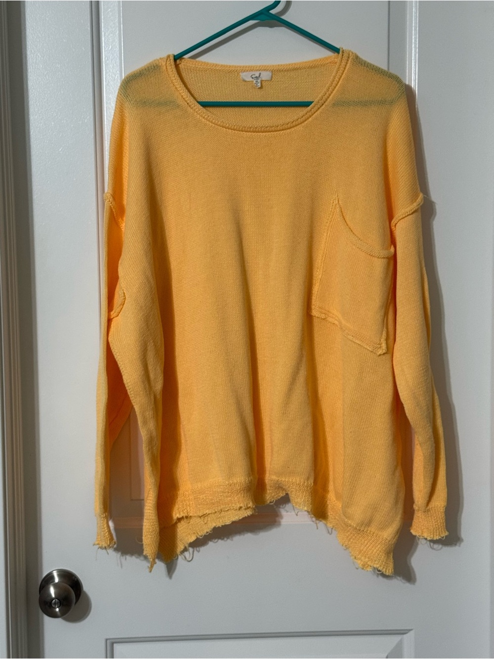 easel Sunny Yellow Scoop Neck Pullover Sweater with Pocket